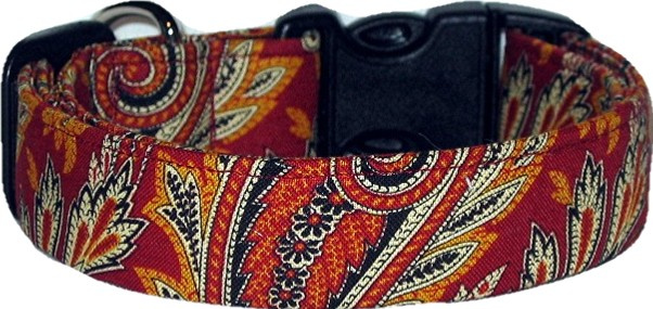 Burgundy Paisley Handmade Dog Collar